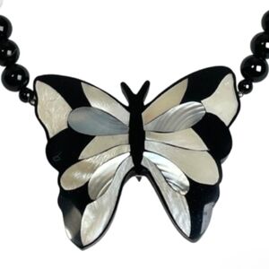 Vintage Lee Sands Inlay Mother Of Pearl Butterfly Necklace